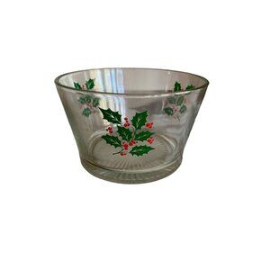 Vintage Indiana Glass‎ Christmas Holly Berry Ice Bucket Bowl